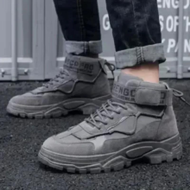 Men's Platform Boots Fashion Desert Boots New Comfortable Non-slip Hiking Shoe High Top All-match Work Boots Bota Masculina