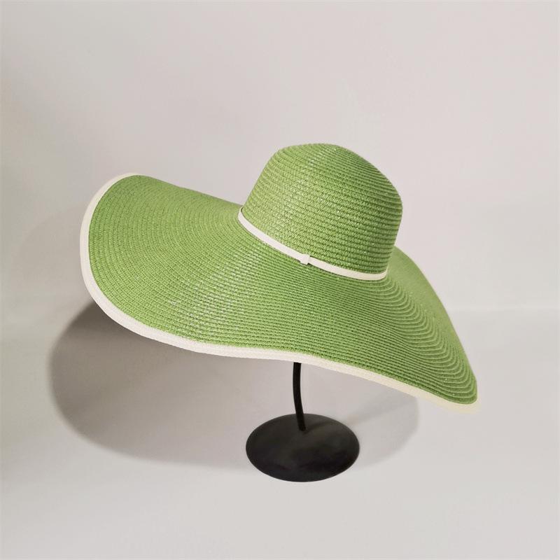 Cappello di paglia arancione 18 cm tesa larga taglia grande cappello in vendita cappello da sole ultra-sottile traspirante cappello da sole estivo cappello di paglia viaggio da donna