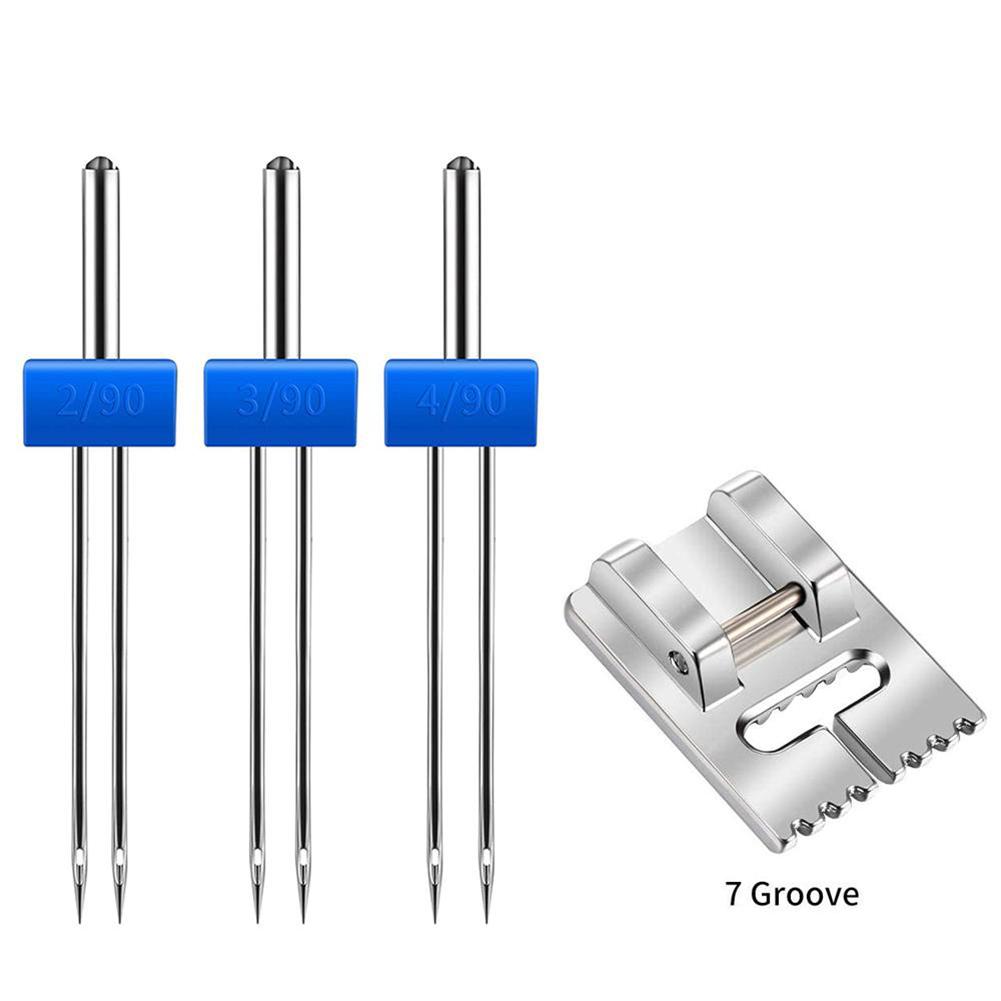 

4pcs Twin Needles Sewing Machine Accessories and Wrinkled Presser Foot 234mm for Creating Pleated and Parallel Stitch Patterns