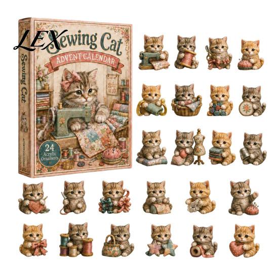 Decorative Christmas Accents Cat Advent Calendar, 24 Day Countdown with Cute Ornaments, Calendar for Boys 2D Acrylic Kitty Holiday Decorations,