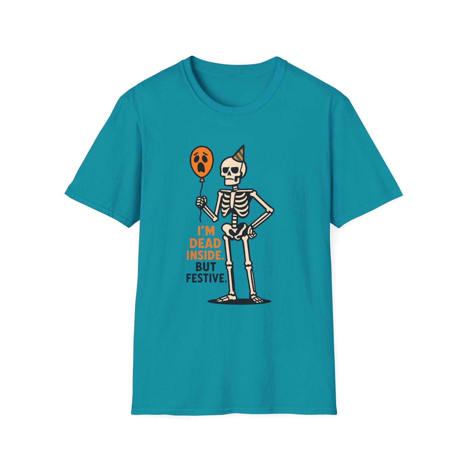 Unisex Softstyle T-Shirt Sarcastic Skeleton Party Balloon Halloween Humor Fall S разноцветный