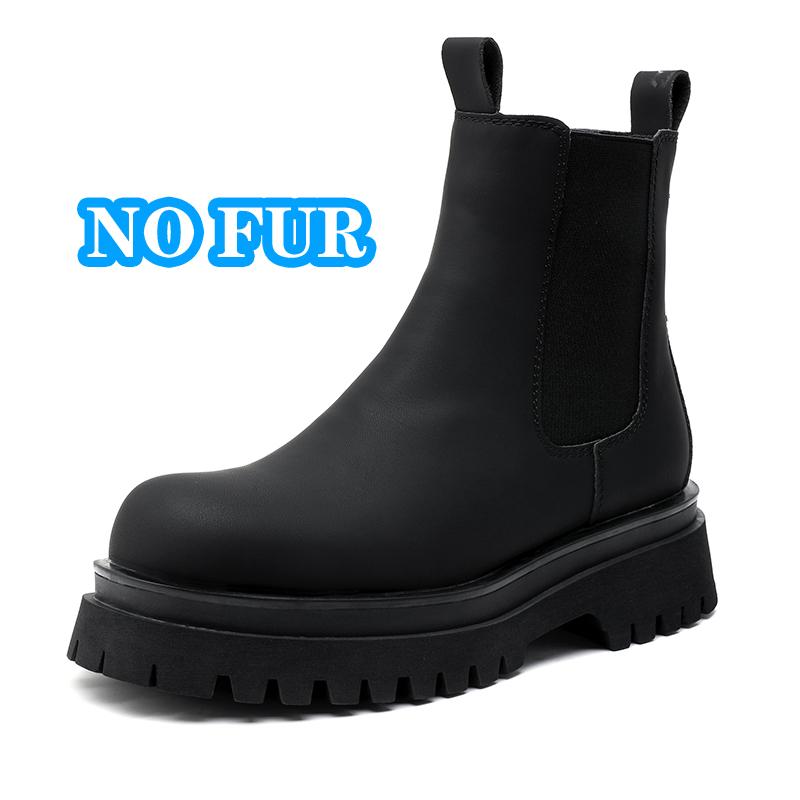 Neuankömmling Leder Herren Chelsea Boots Dicke Sohle Runde Zehenpartie Kurze Stiefel Winterbekleidung Botas Warme Plüsch Schneeschuhe Hohe Schuhe