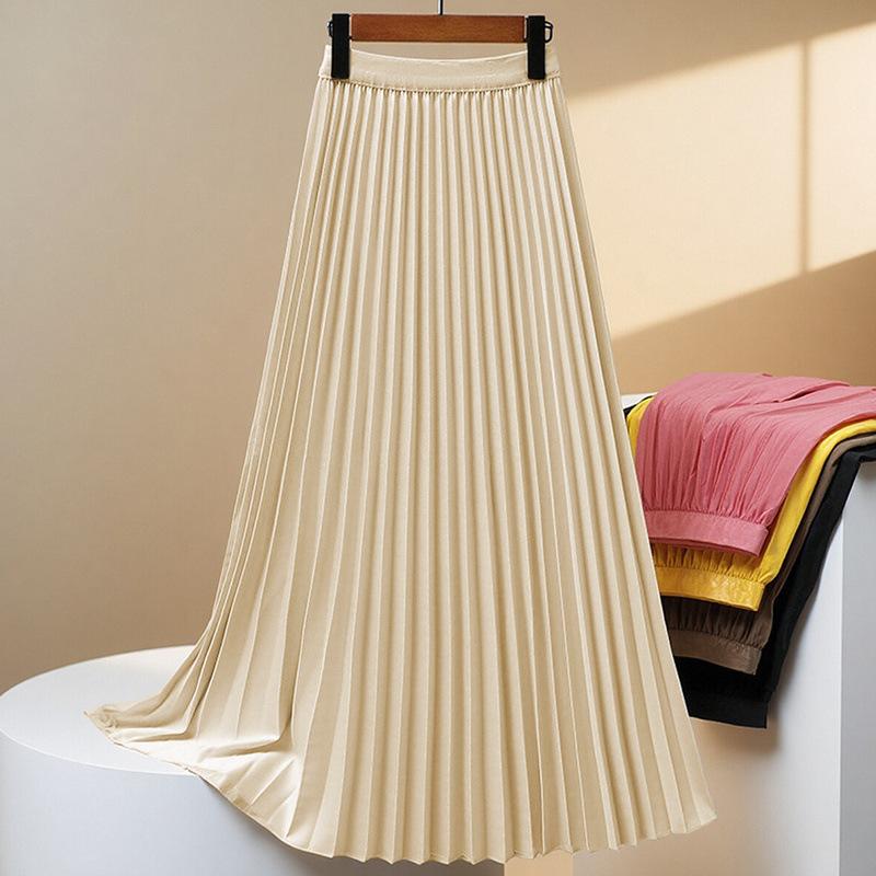 Fashion Pleated High Waist Hip Pleated Skirt Women's Summer New Versatile and Thin Covering Span Medium and Long A-shaped Skirt