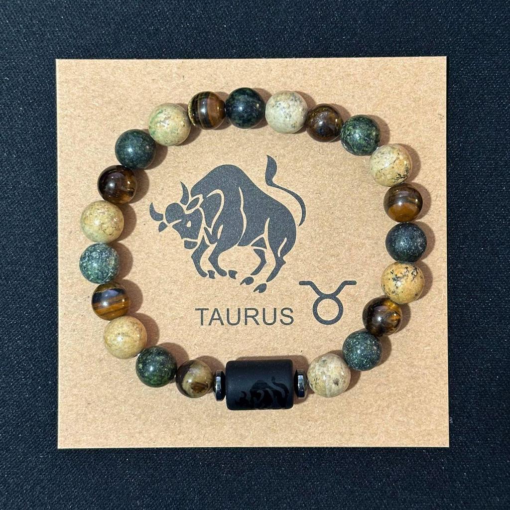 Twelve Constellations Elastic Bracelet with Tiger Eye and Agate Beads