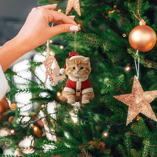 4 Pcs Cute Cat Christmas Ornament 2D Flat Acrylic Car Rearview Mirror