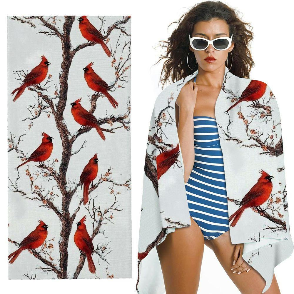 

Red Cardinals Branches Beach Towel, Modern Soft Highly Absorbent for Rustic Farmhouse Christmas Decor W30*H60(CM)