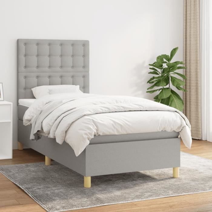 3142633 vidaXL Divan Bed with Mattress Light Grey 100x200cm Fabric
