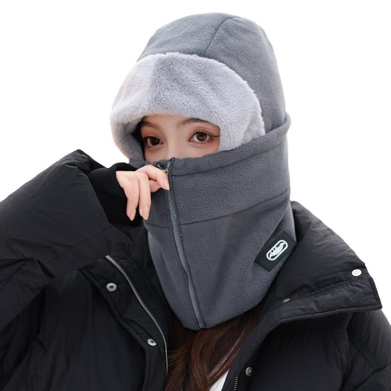 Autumn and Winter Headgear Female Cycling Warm Electric Vehicle Windproof Mask Integrated Fleece Ear Protector Pullover Cap
