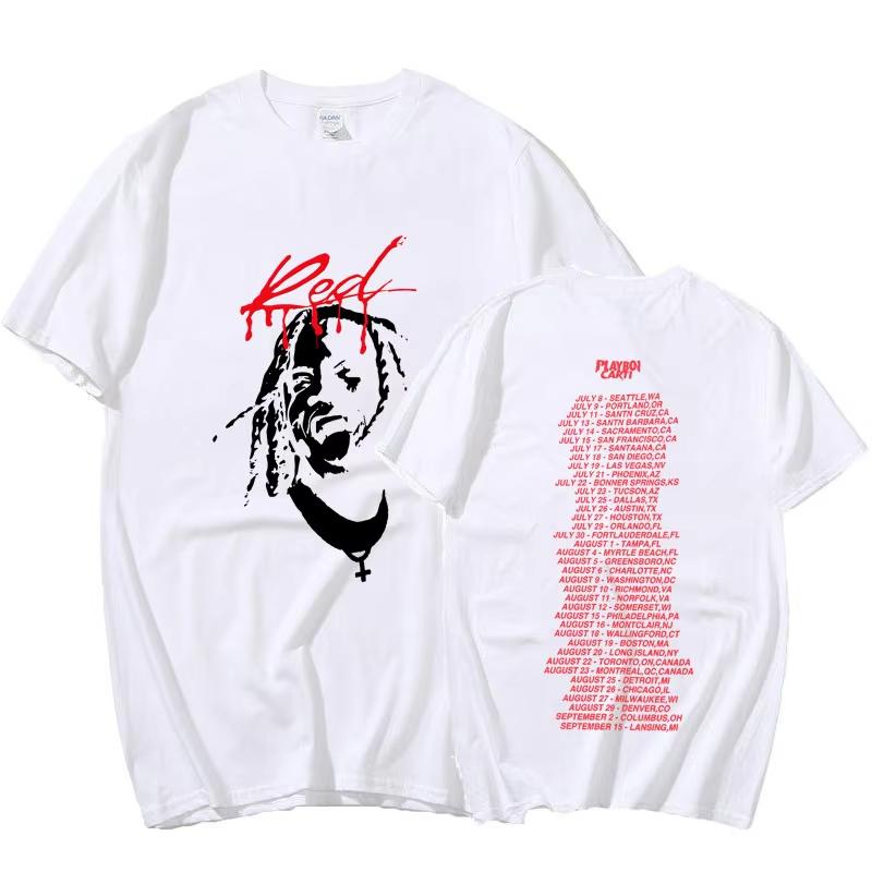 Playboi Carti Álbum de Música Whole Lotta Red Camiseta Estampada Ropa Unisex Camiseta Vintage de Rapero Hip Hop Tops Casuales de Verano Góticos