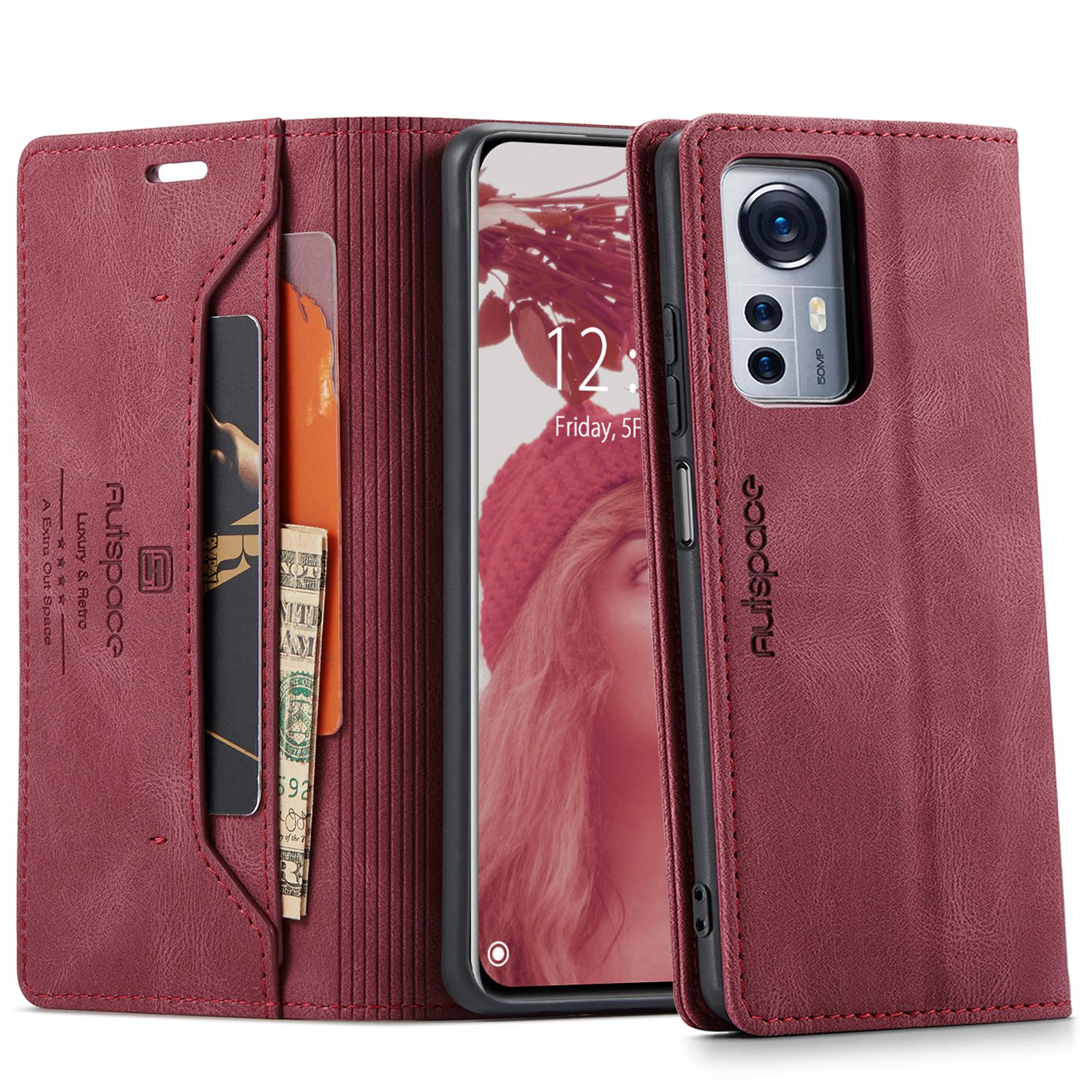 

Чехол-кошелек для Xiaomi 12X 5G/Xiaomi 12S 5G/Xiaomi 12 5G AUTSPACE A01 Кожаная обложка-подставка с держателем для карт с RFID-блокировкой Red