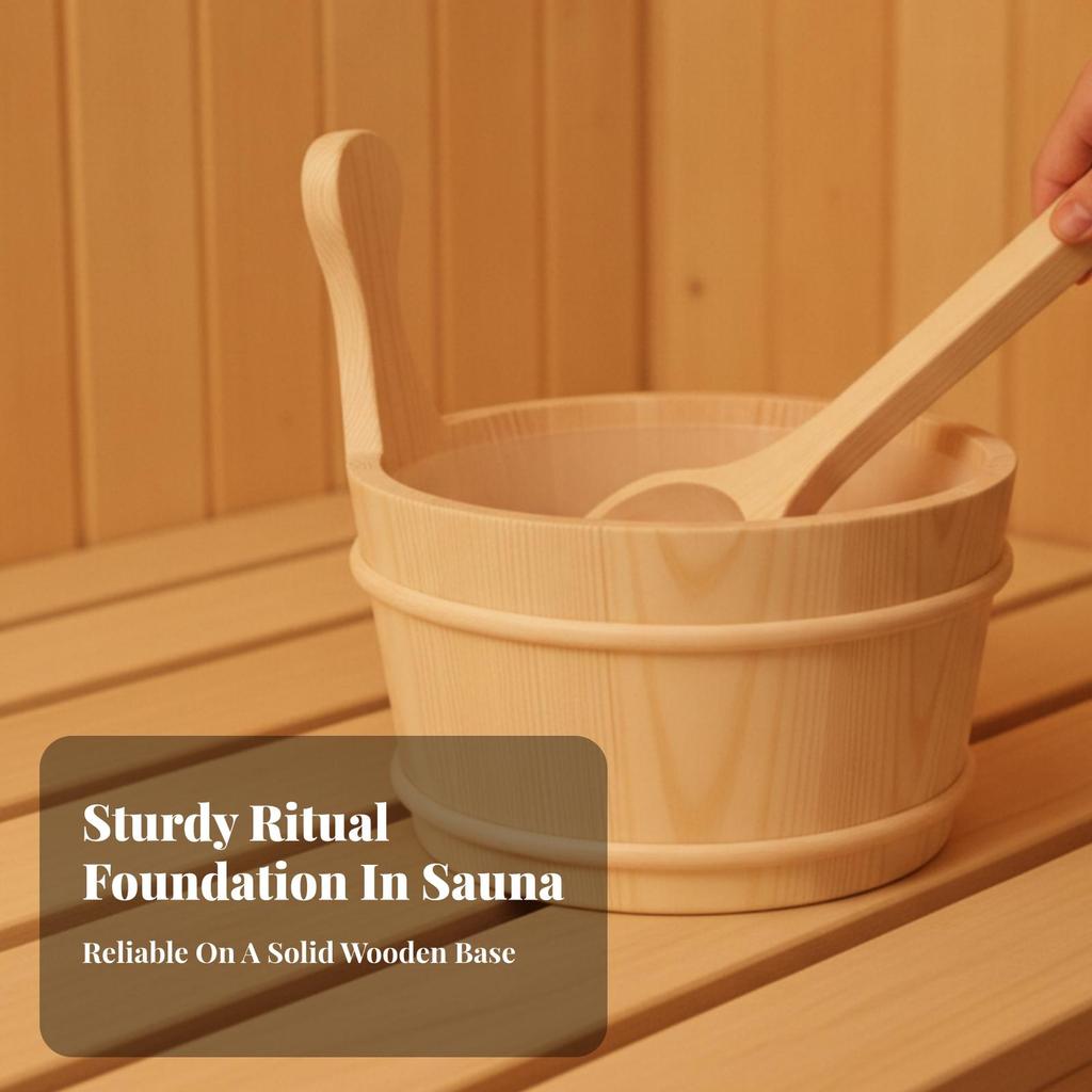 Wooden Sauna Pail Natural Wood and Ladle Set Long-Lasting