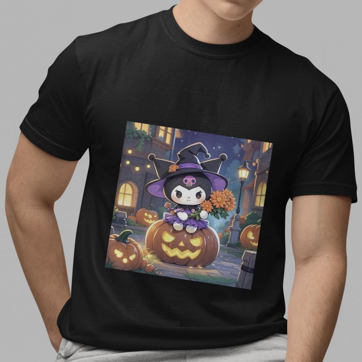Sanrio Kuromi Halloween Pumpkin Lantern Black Cute Graphic T-Shirt Unisex Tee M