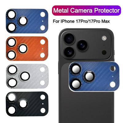 Carbon Fiber Texture Lens Protector Full Cover Metal Tempered Glass Camera Lens Cover Orange for iPhone 17Pro/17 Pro Max