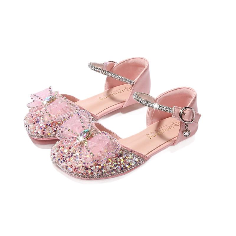 Girls' Princess Sandals2026New Crystal Bow Soft-soled Closed-toe Children's Performance Shoes, Stylish and Trendy Flat-soled