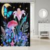 Purple Blue Butterfly Galaxy Starry Sky Shower Curtain, Star Moon Mushroom Palm Leaf Botanical Waterproof Bathroom Curtain