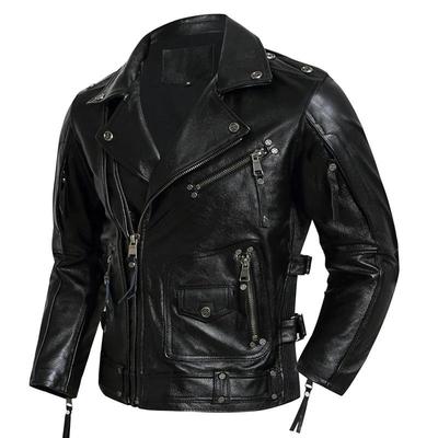 Chinese Size Mens Leather Jacket Thick Genuine Cow Slim Men's Leather Jacket Riding Jackets Motorcycle Biker Clothes