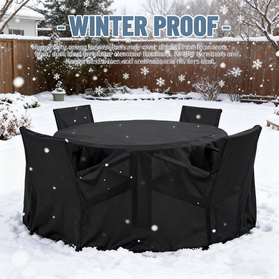 Round Outdoor Furniture Cover with Drawstring Closure, Suitable for Round Dining Table and Chair Outdoor Patio Furniture Cover