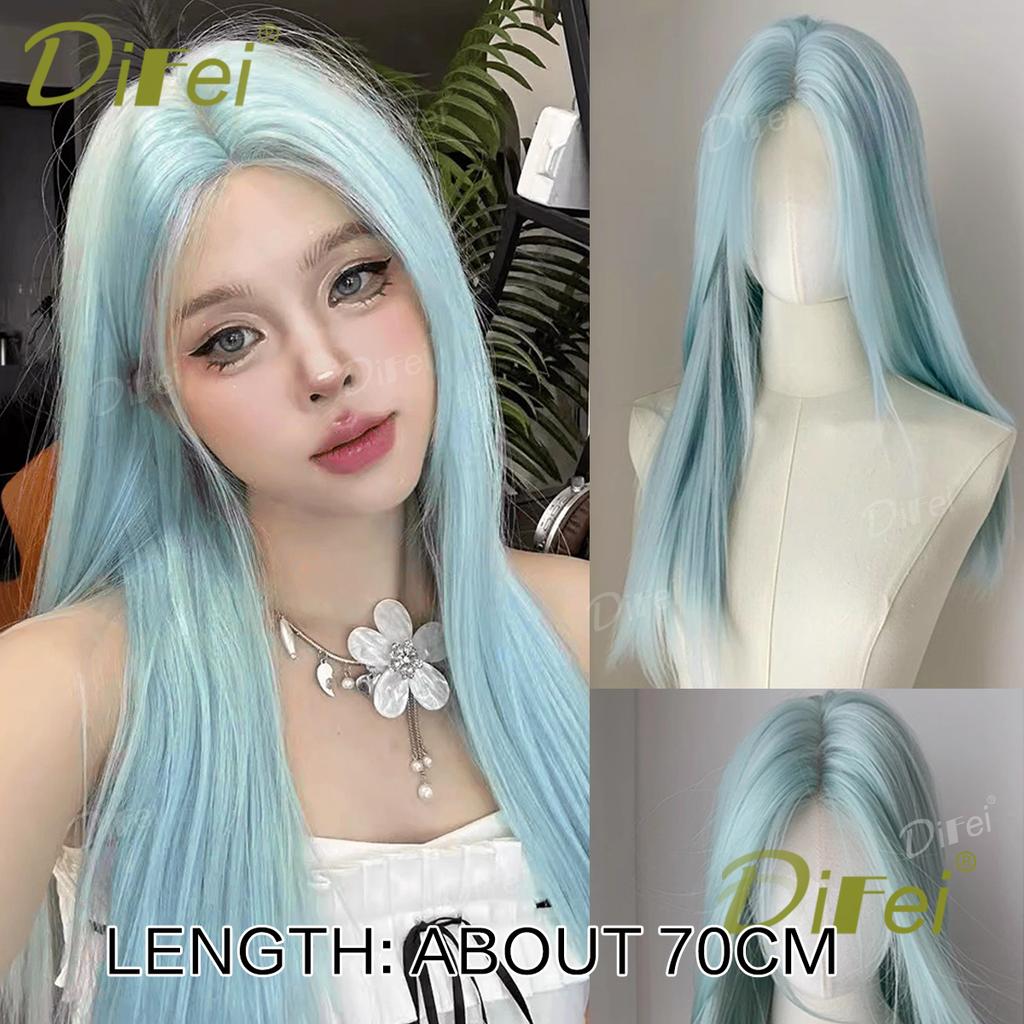 Platinum Blonde Straight Synthetic Cosplay Wig Straight Hair Wig With Straight Bangs Suitable For Women Halloween Christmas Wear