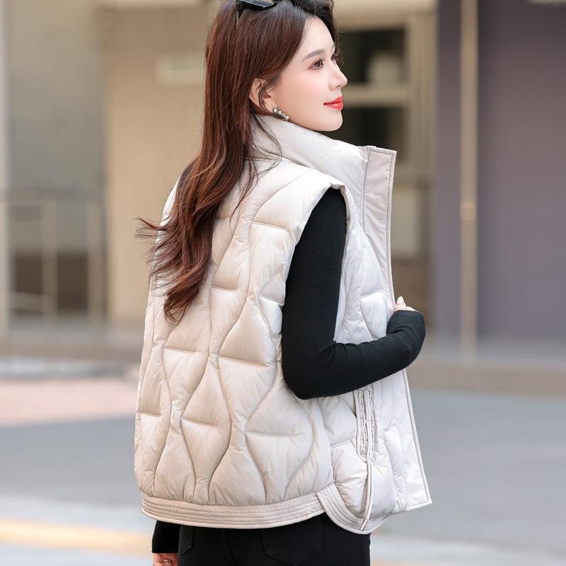 Autumn and winter new vest women's loose stand-up collar thickened down cotton jacket vest cotton vest outer wear