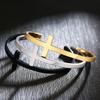 Vnox Stylish Cross Bangle for Women Men, Glossy Stainless Steel Cuff Bracelet, Unisex Religious Faith Jewelry