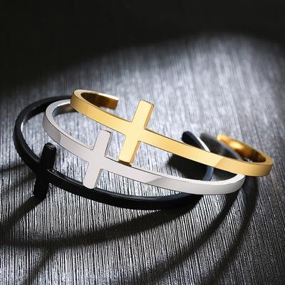 Vnox Stylový křížový náramek pro ženy i muže, Lesklý nerezový manžetový náramek, Unisex náboženské šperky
