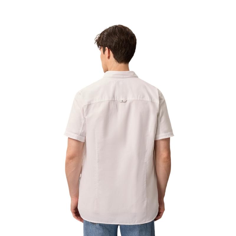 Calvin Klein Business Casual Commuter Minimalist Embroidered Cotton Linen Short Sleeve Shirt Men Shirts J317422-YAF