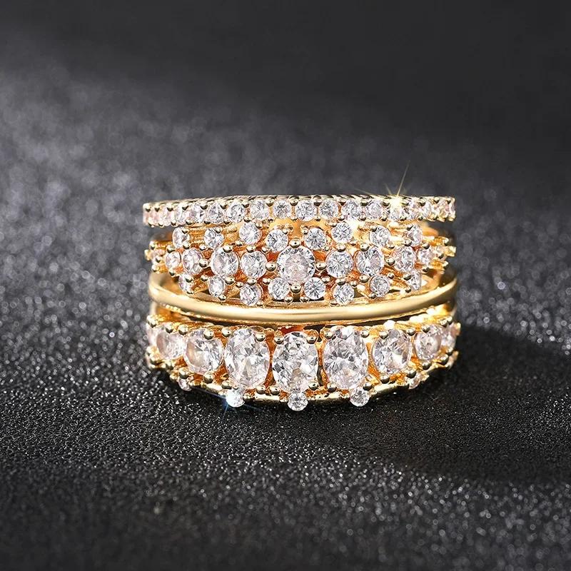 Trendy Women Rings Double Layer Cubic Zirconia Luxury Female Accessories For Wedding New Gorgeous Lady Jewelry Drop Ship