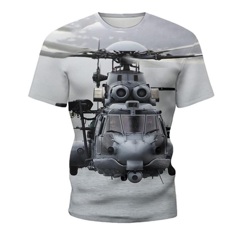 3D Print Helicopter Graphic T-shirt For Men Round Neck Airplane Tee Tops Streetwear Oversized Loose Tshirt Homme Male Clothes