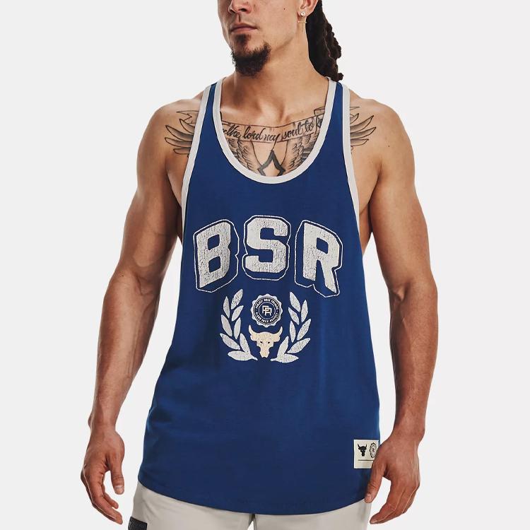 Under Armour Project Rock Printed Sleeveless Hoodie Men Tops Phantom-Blue 1376942-471