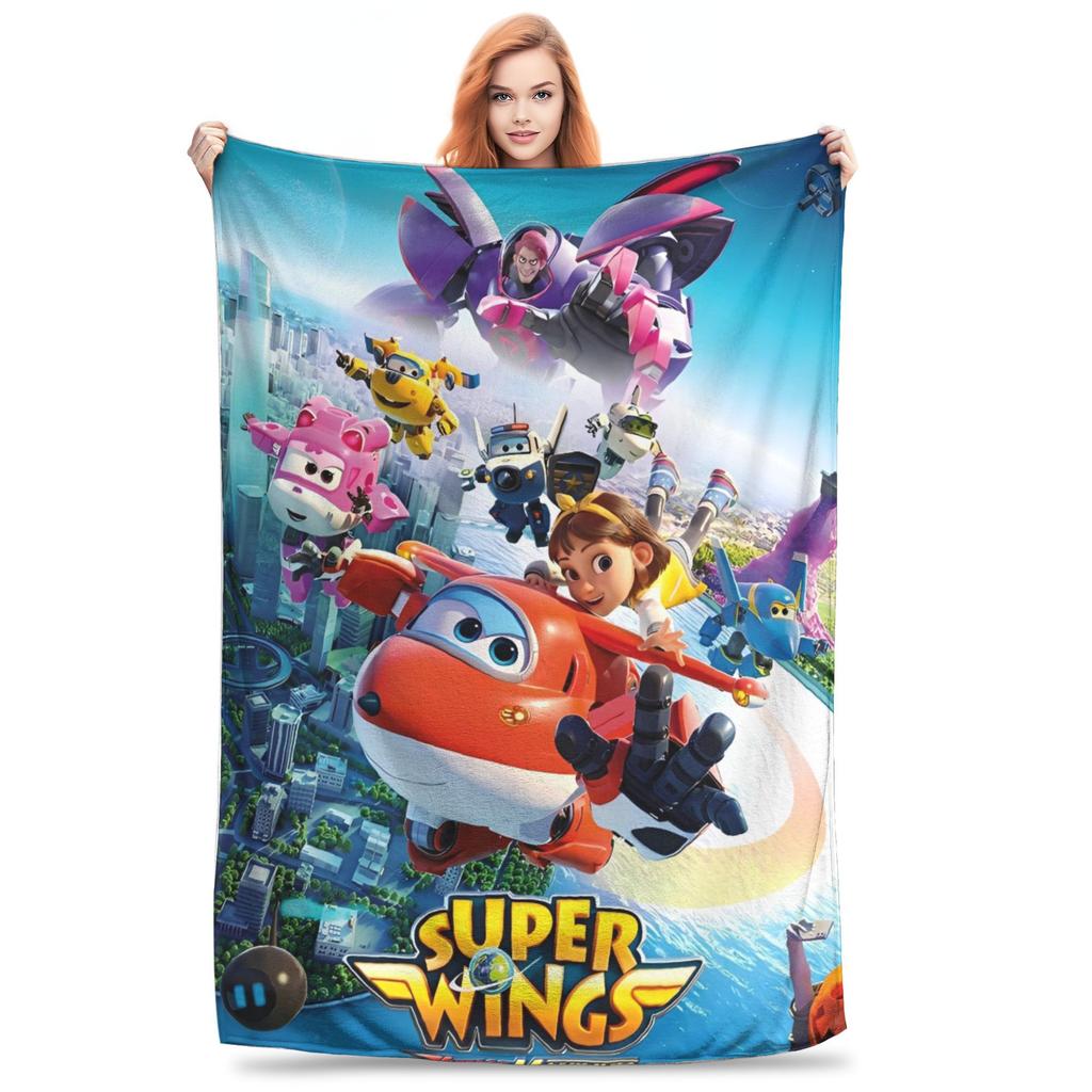 Super Wings Cartoon Blanket Warm Aesthetic Plush Throw Blanket For Kids Adult Outdoor Flannel Bedspread Bed Cover
