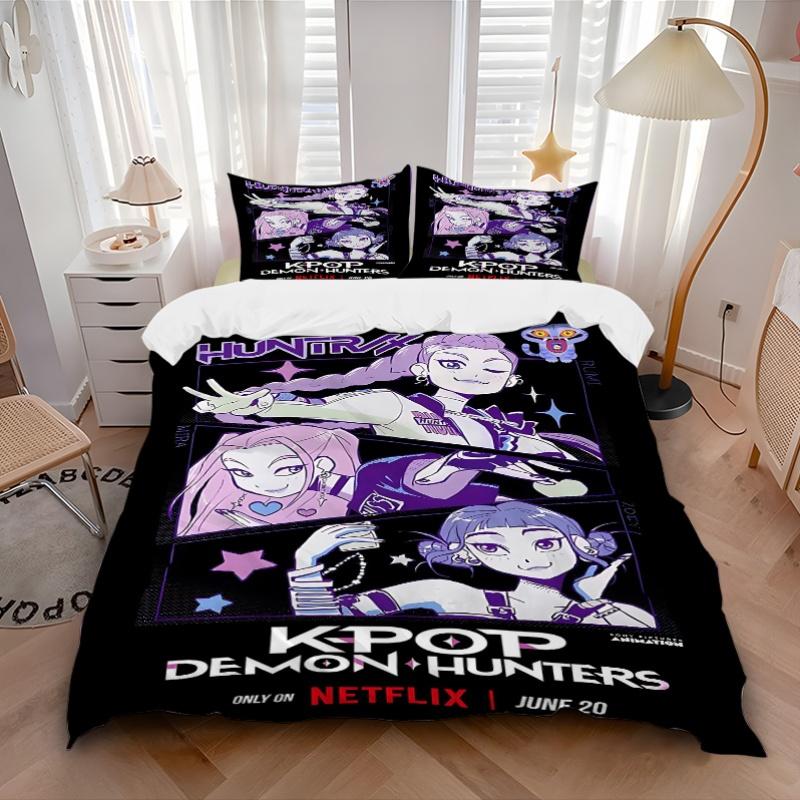3pcs bedding set KPOP Demon Hunters Includes 1 Comforter + 2 Pillowcases, Without Pillow Inserts, Soft Comfortable, Lightweight Breathable,