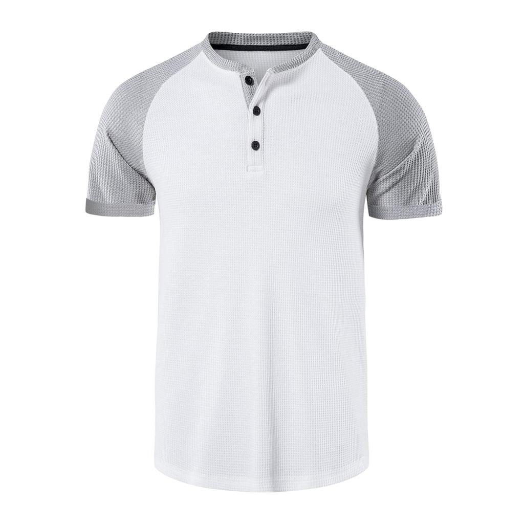 Herren Casual Sports Kurzarm T-Shirt Raglanärmel Wafer Grid Henley Herren Henry Shirt