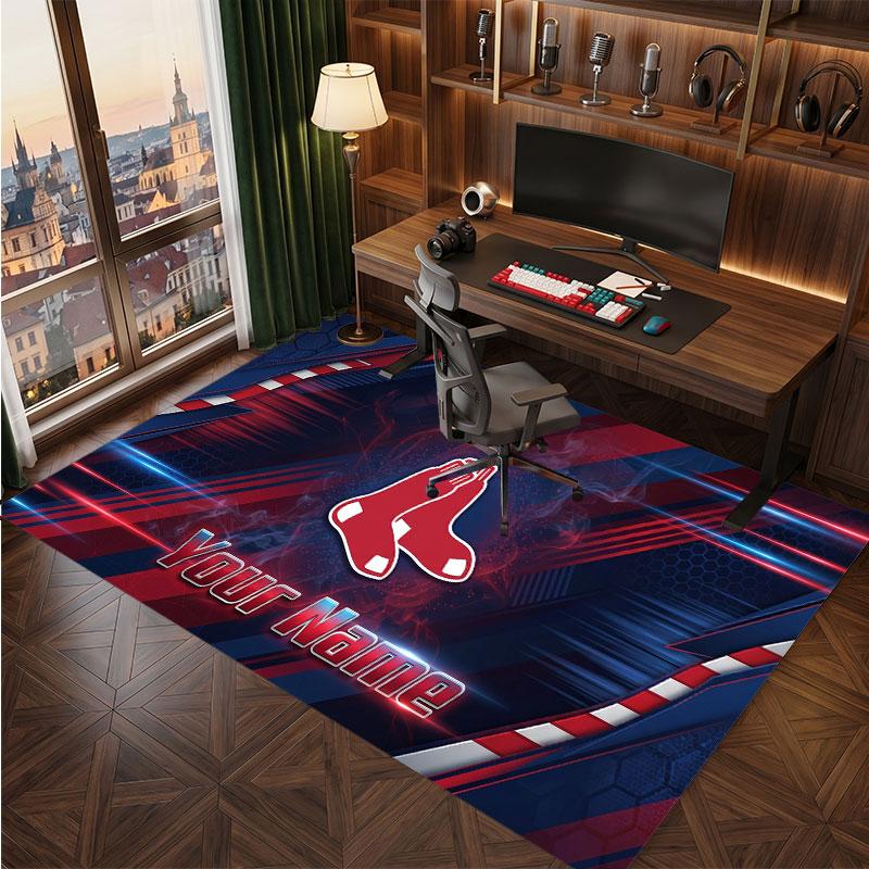 Boston Red Sox Personalized Crystal Velvet Carpet, Customized Name Text Soft Anti‑Slip Rug for Living Room Bedroom