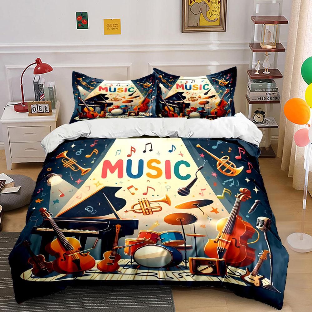 Musical Instrument Decor Set Soft Comfortable Duvet Cover Bedding Set Included 1*Duvet Cover & 2*Pillowcases, Gift