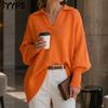 Women's Fashion Casual Fall Winter Solid Color Print Long Sleeve POLO Neck Sweaters