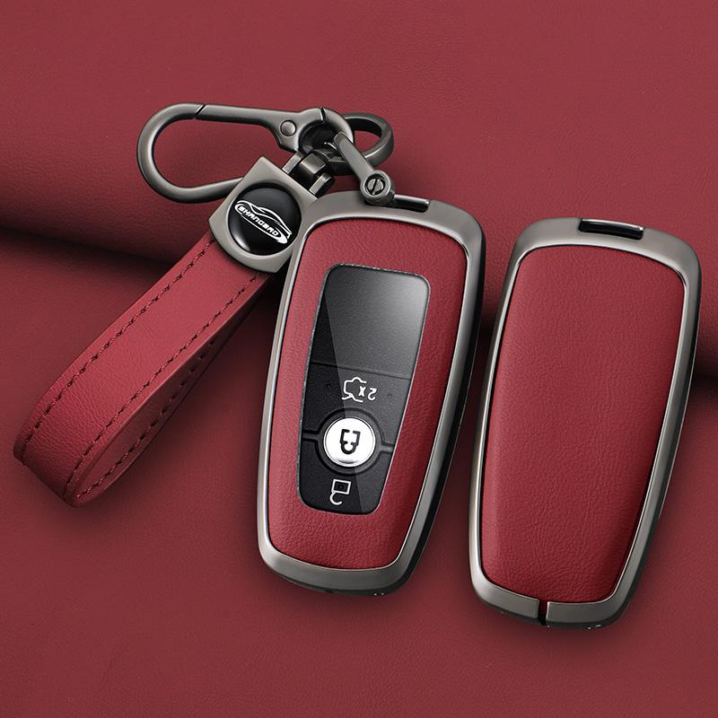 Zinc Alloy Leather Car Key Case For Ford Fusion Edge Mustang Explorer Expedition Mustang Ecosport Ranger F150 F250 350 Key Case