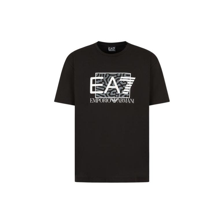Emporio Armani Ss23 Ea7 Letter Logo Print Crew Neck Short Sleeve T-Shirt Men Tops Black 3RPT01-PJ02Z-1200 M