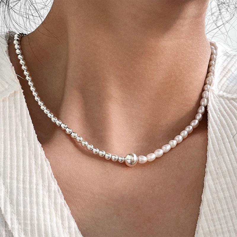 Yinruitai S925 Sterling Silver Freshwater Pearl Necklace & AB Chain Bracelet for Women