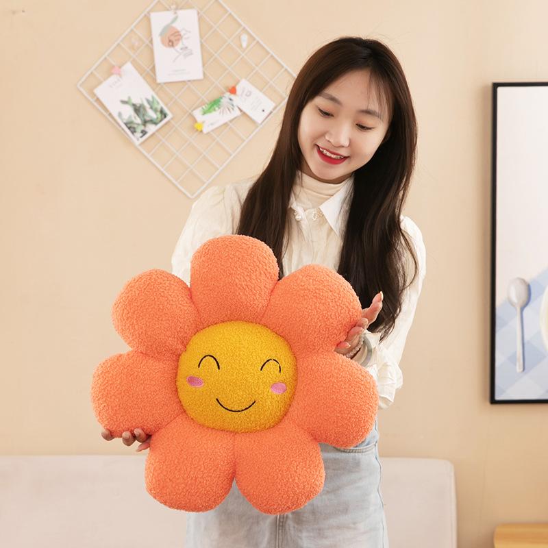 Sunflower Smiley Face Throw Pillow Flower Seat Cushion Sofa Bedroom Bay Window Cushion Office Cartoon Waist Pillow Plush Backrest