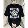 European Sizes Heavy Duty Pure Summer New American High Street Round Neck Loose Men's Short Sleeved T-shirt Oversized Design Sense Niche