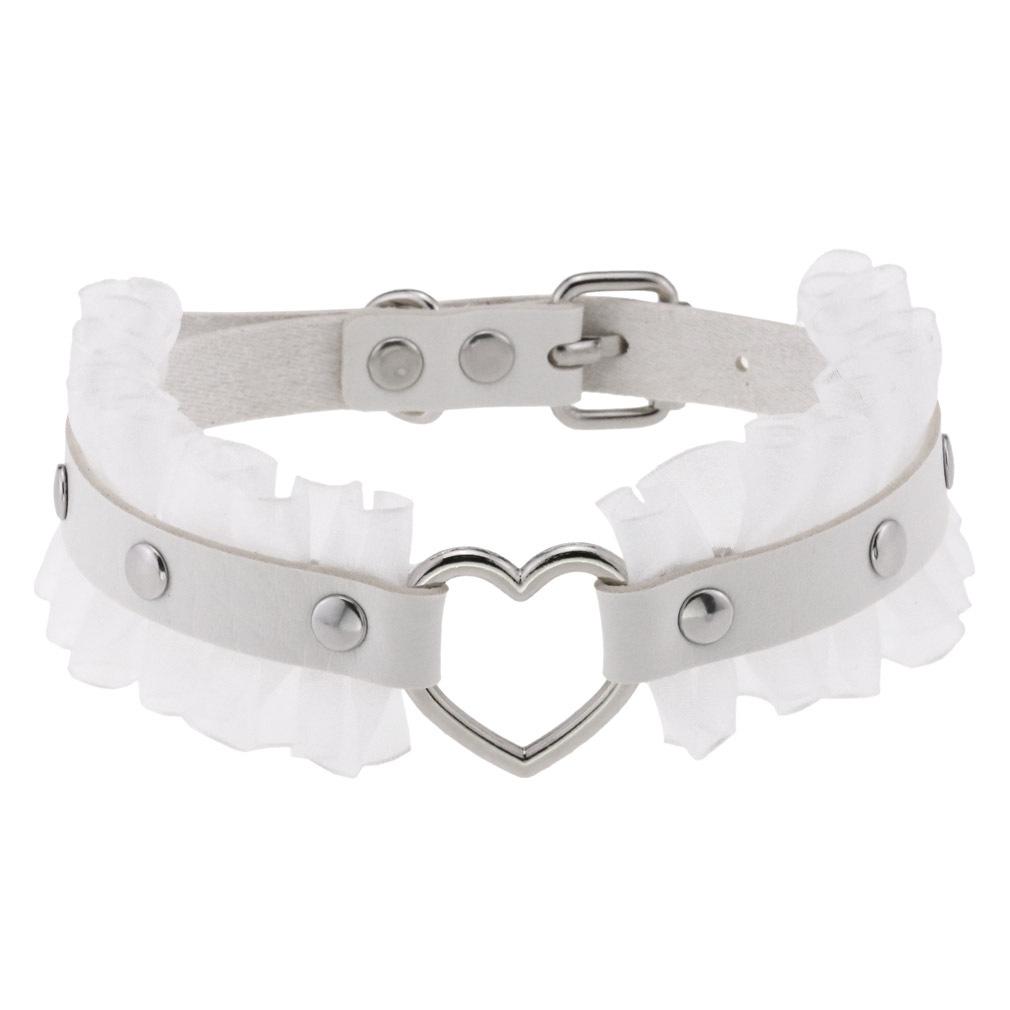DIEZI Harajuku Bílý PU Kožený Kroužkový Choker Náhrdelník Pro Ženy Muže Vintage Gotický Hip Hope Nastavitelný Límcový Náhrdelník Šperky