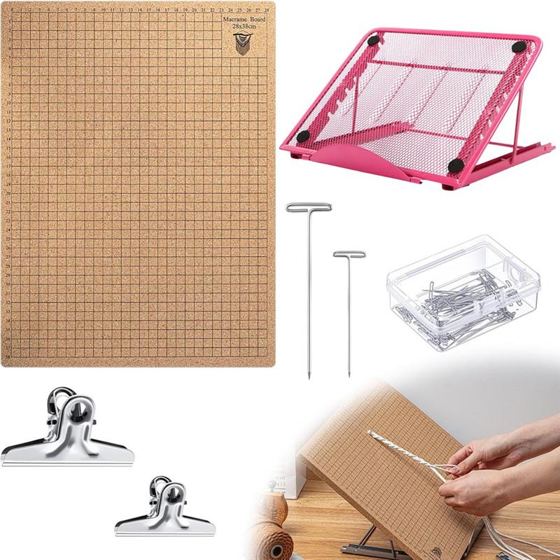A20F-Macrame Board Set With T-Needle Clip, Supplies Knitting Craft Helper, Macrame And Knotting Board, Macrame Supplies