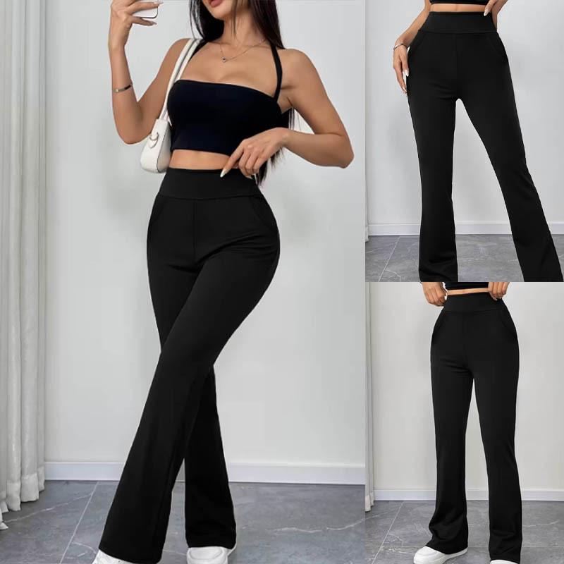 Amazon cross-border European and American large-size autumn and winter velvet micro-flared pants women's clothing hip-lifting and thin high-waisted
