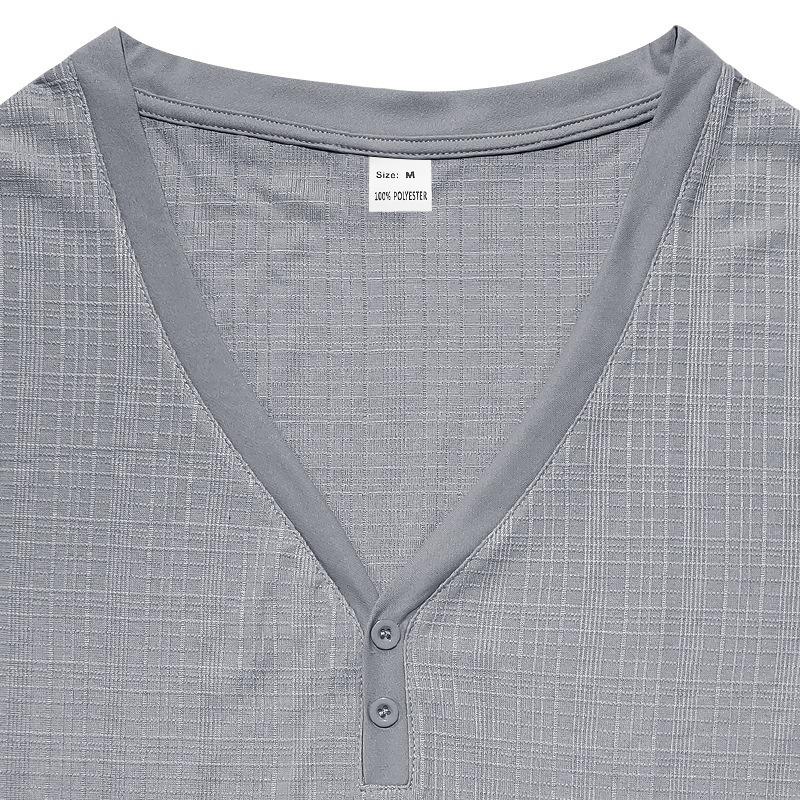 Mens American Style Casual Loose Breathable Short Sleeve Henley T Shirt