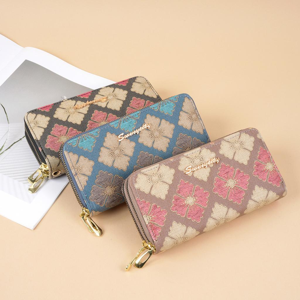 Women Soft PU Printed Long Wallet Double Zipper Large Capacity Wristlet Clutch Bag Card Coin Phone Purse