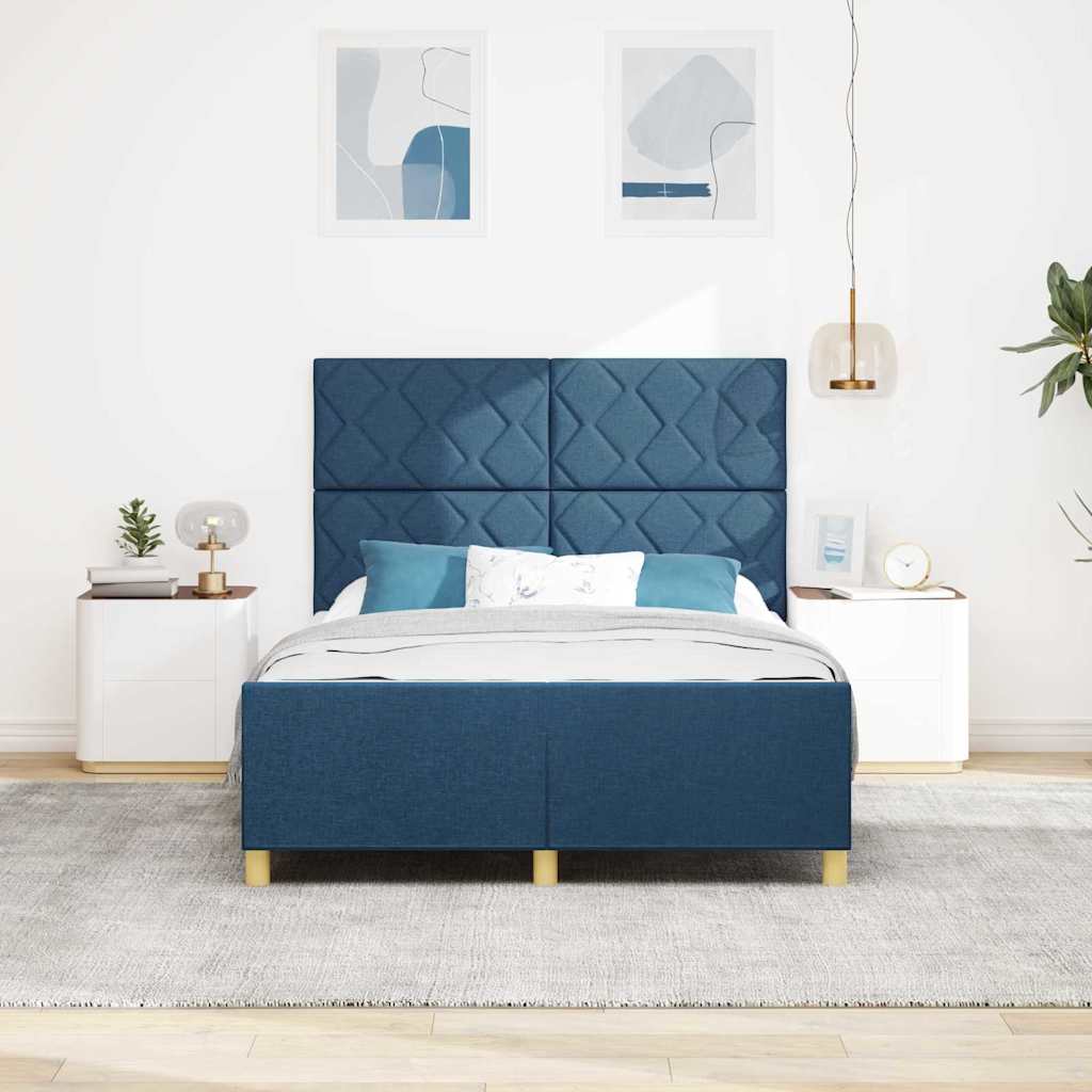Bed Frame with Headboard Blue 160 x 200 cm Fabric