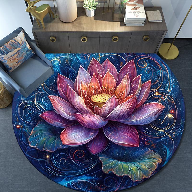 Lotus Round Area Rug,Carpet Rug for Living Room Bedroom Sofa Playroom Decor,Non-slip Floor Mat