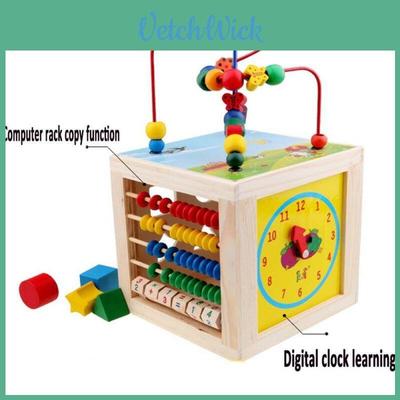 Premium 5 In 1 Wooden Multi-activity Cube Educational Toy For Kids And Babies