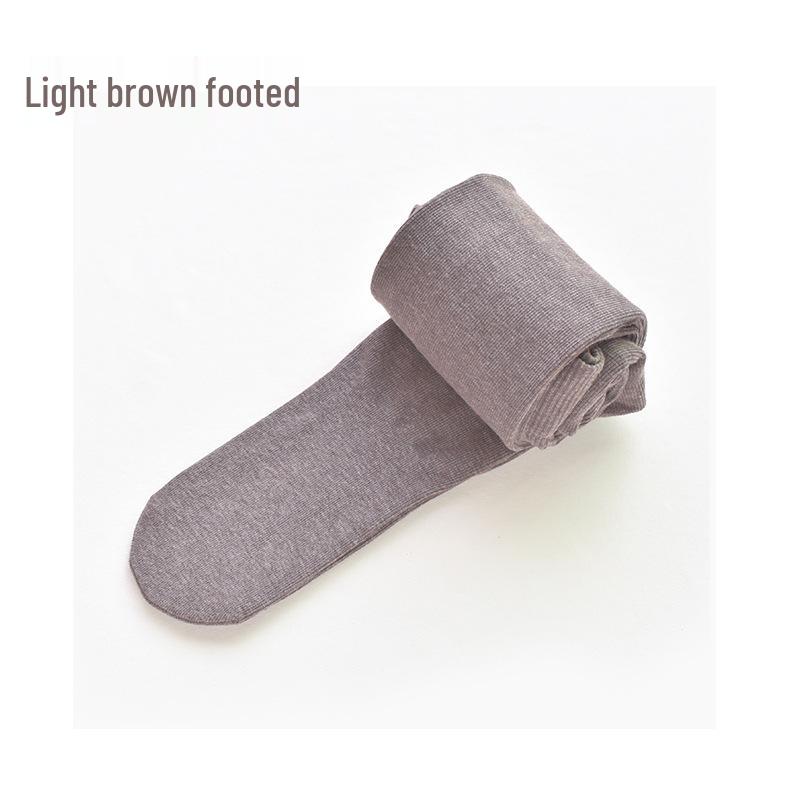 1913 Smoky Grey High-Waist Stretch Cotton Stripe Footless Tights - Comfortable, No-Sag, Perfect for Women in Autumn/Winter.