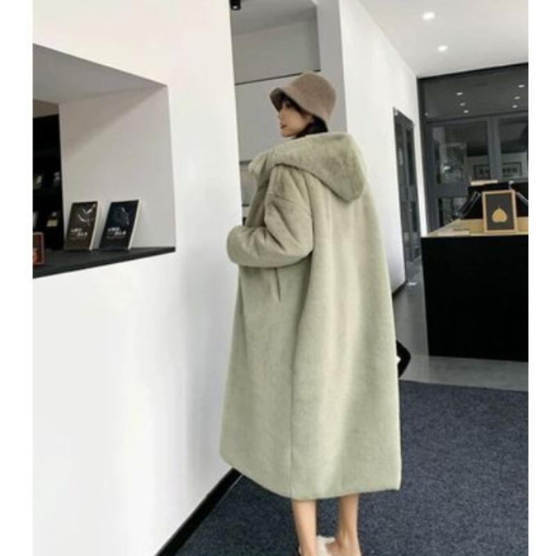 Furry jacket women's large size autumn and winter thickened imitation mink hair medium and long hooded loose plush imitation fur coat